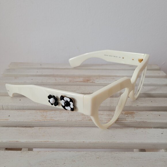 Authentic White Prada Glasses/Frames with Black Floral Details -Model VPR07Q - Picture 3 of 10